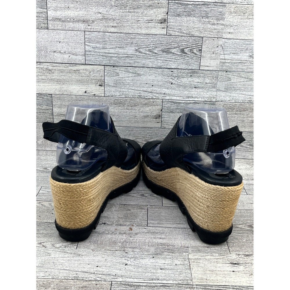 Sorel Joanie II Hi Slingback Wedge Sandals Black Leather Espadrille Women Sz 10 - Picture 6 of 11